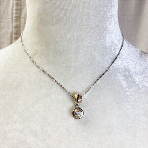 Silver tone chain necklace with faux diamond solitaire pendant